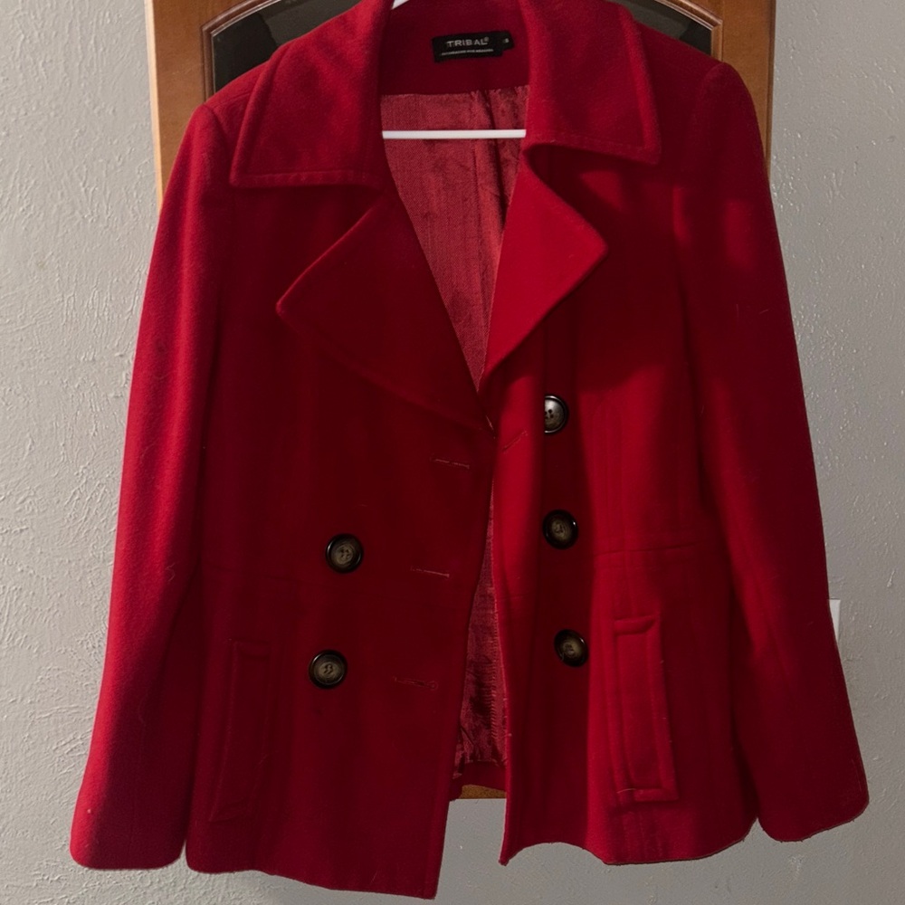 Tribal Women's Vibrant Red Double-Breasted Pea Coat great condition